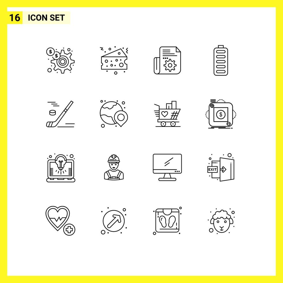 Pictogram Set of 16 Simple Outlines of ice energy document charging accumulator Editable Vector Design Elements
