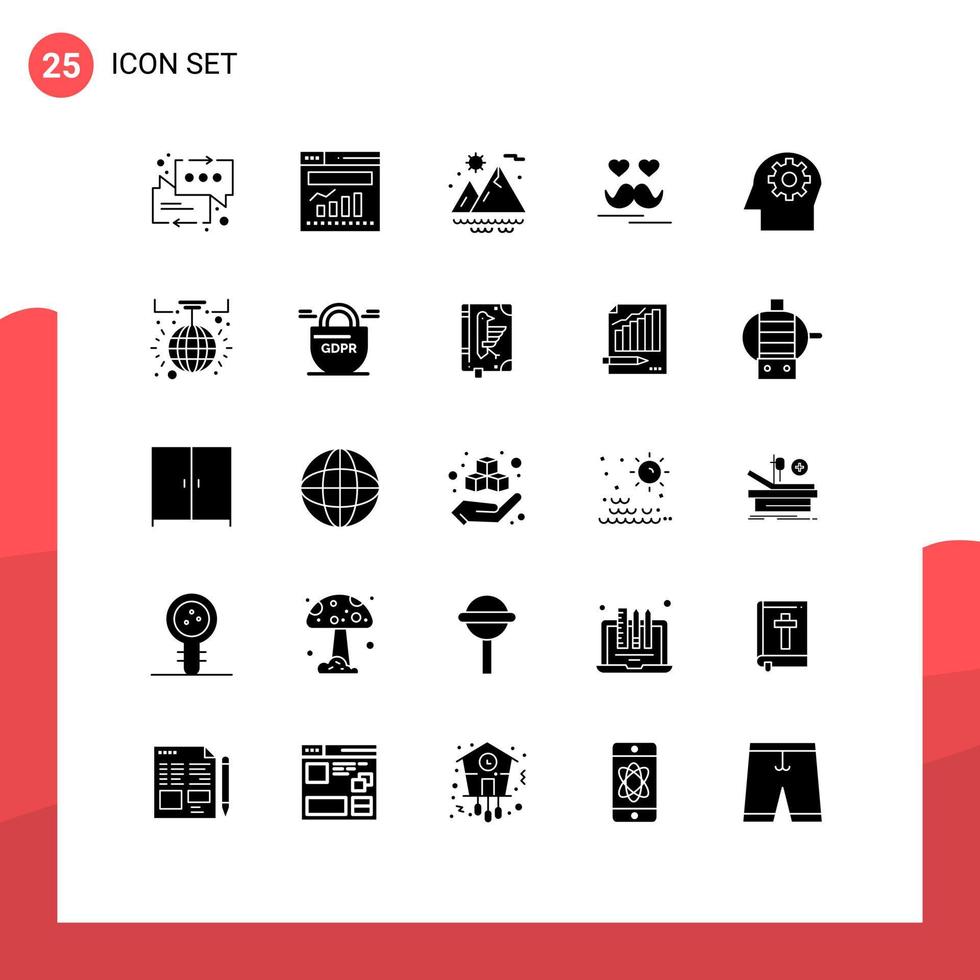 25 Creative Icons Modern Signs and Symbols of mind head mountains moustache day Editable Vector Design Elements