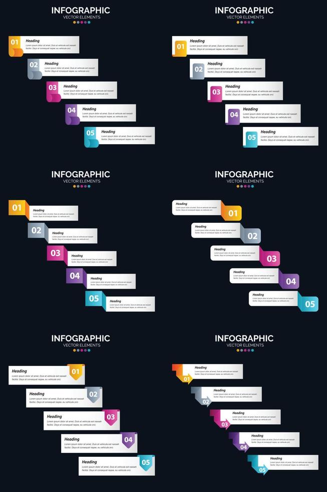 Vector 6 Infographics Pack Presentation slide template 5 Steps cycle diagrams and timelines