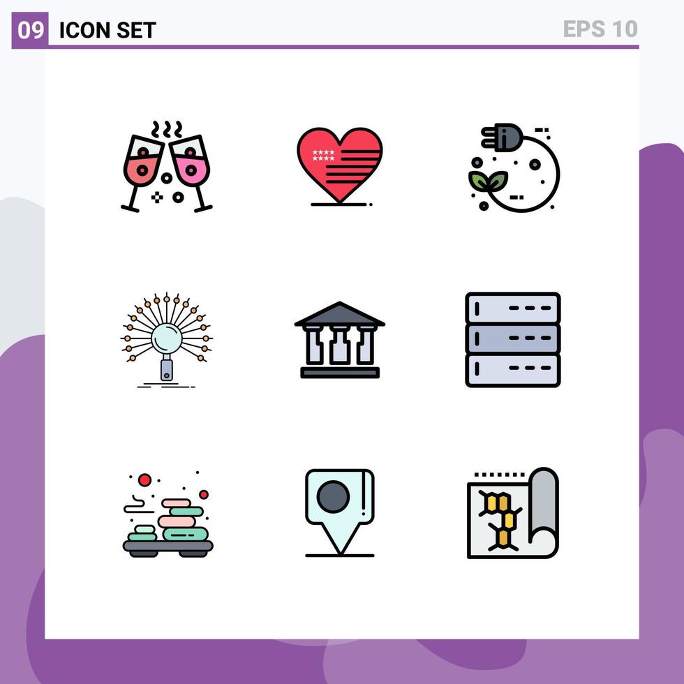 Pack of 9 Modern Filledline Flat Colors Signs and Symbols for Web Print Media such as building retrieval plug network information Editable Vector Design Elements