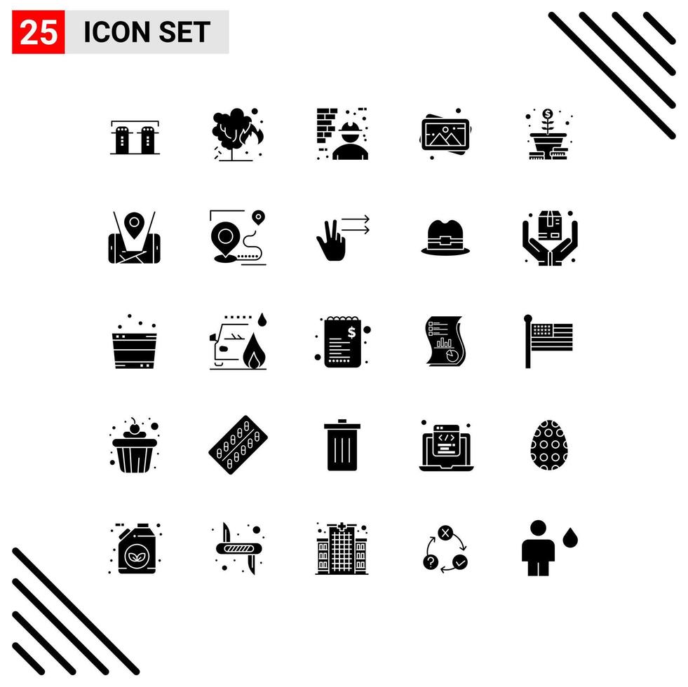 Modern Set of 25 Solid Glyphs and symbols such as growth painting architecture frame worker Editable Vector Design Elements