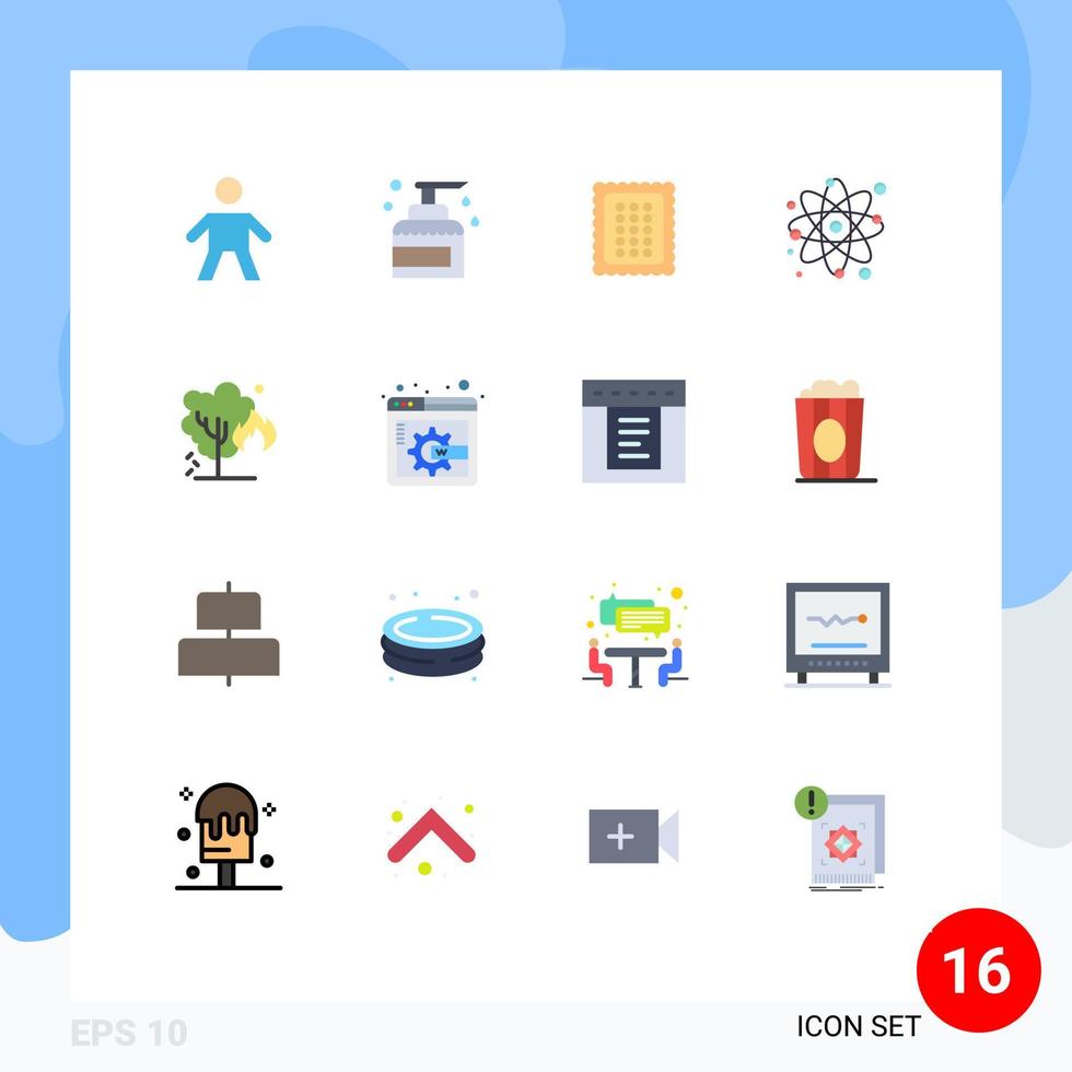 Set of 16 Commercial Flat Colors pack for energy molecule bakery particle meal Editable Pack of Creative Vector Design Elements