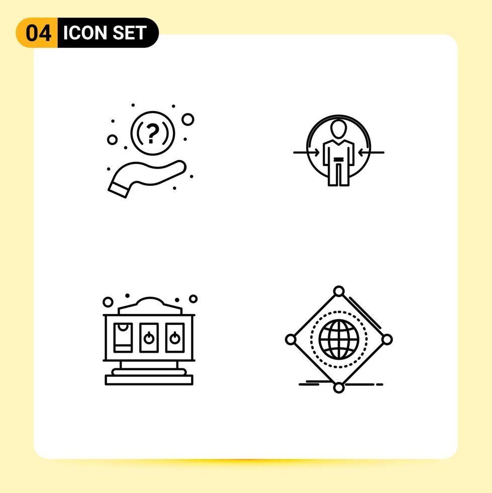 grupo de 4 colores planos de línea de relleno modernos establecidos para las preguntas frecuentes compatibilidad con máquinas tragamonedas inicio de sesión reproducir elementos de diseño de vectores editables