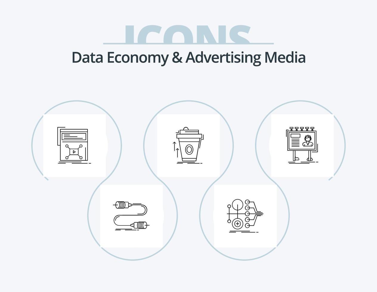 Data Economy And Advertising Media Line Icon Pack 5 Icon Design. coffee. product. magazine. shield. safety vector