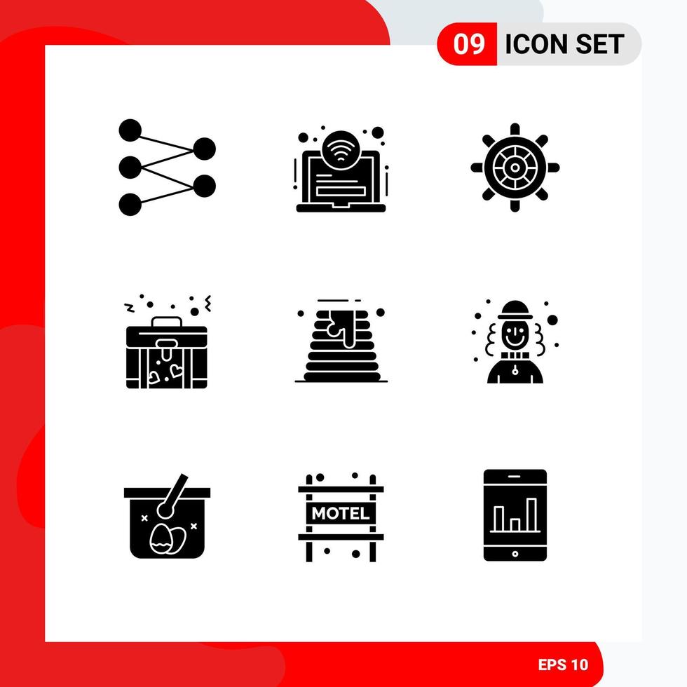 Pictogram Set of 9 Simple Solid Glyphs of harlequin wedding ship cake love Editable Vector Design Elements