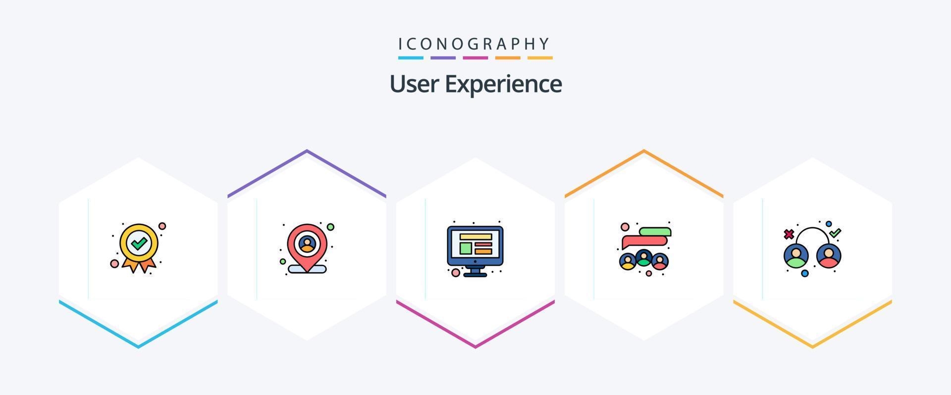User Experience 25 FilledLine icon pack including testing. design. computer. team. people vector