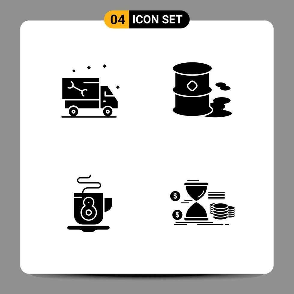 Group of 4 Solid Glyphs Signs and Symbols for car coffee plumbing environment hot Editable Vector Design Elements