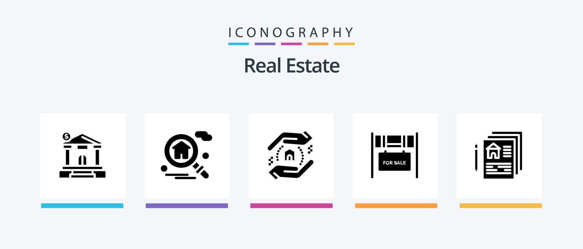 Real Estate Glyph 5 Icon Pack Including for sale. real . real estate. building . school. Creative Icons Design vector