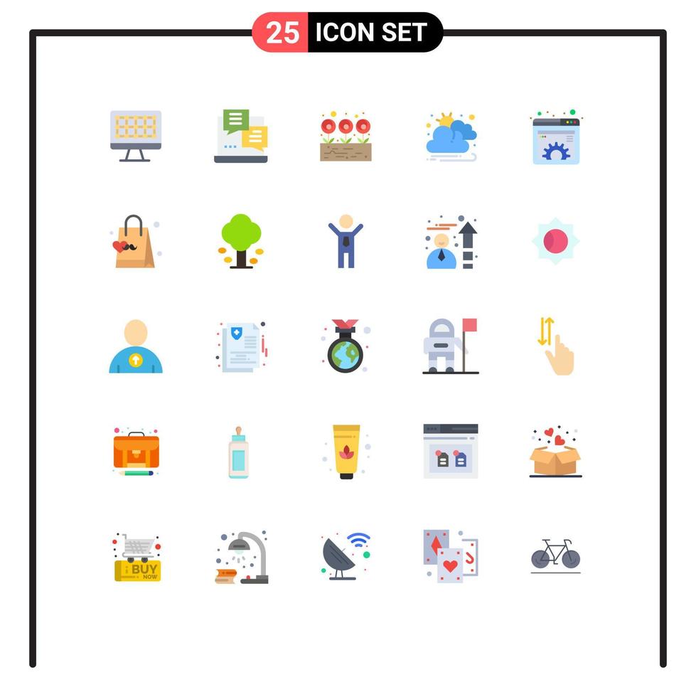 Group of 25 Flat Colors Signs and Symbols for management document leaf content cloud Editable Vector Design Elements