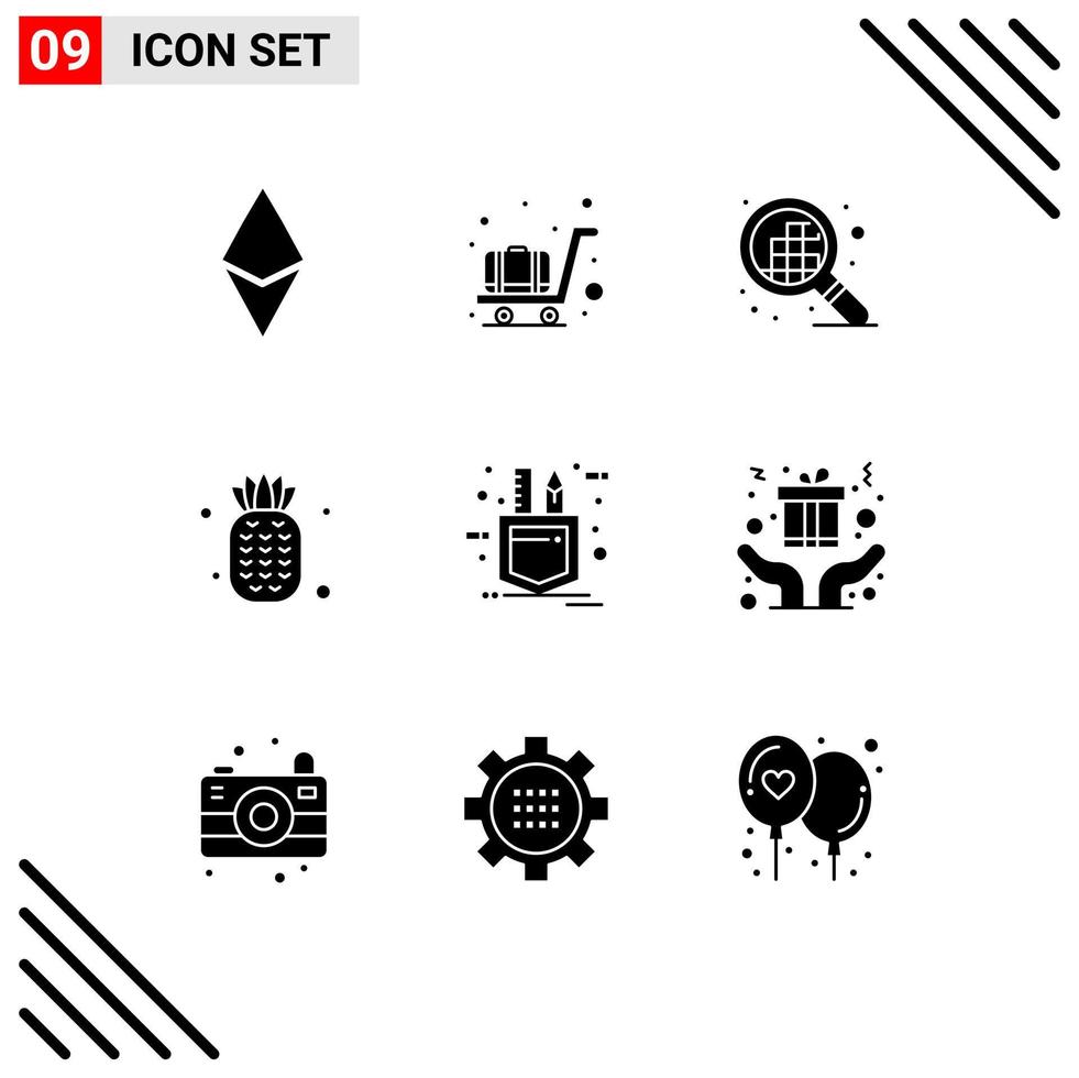 9 Solid Glyph concept for Websites Mobile and Apps hands tools grid pocket pineapple Editable Vector Design Elements