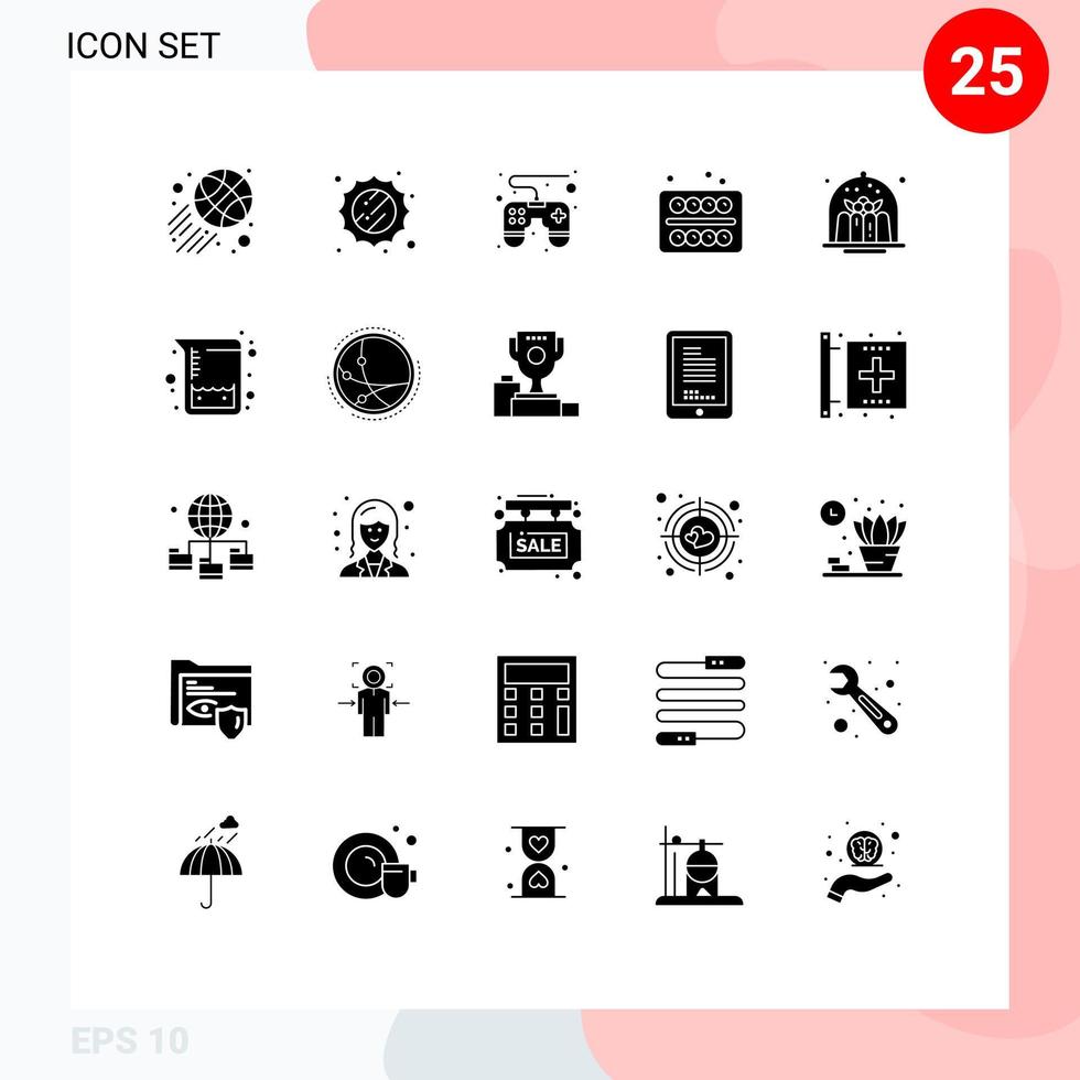 Pack of 25 Modern Solid Glyphs Signs and Symbols for Web Print Media such as food cake remote cafe student Editable Vector Design Elements