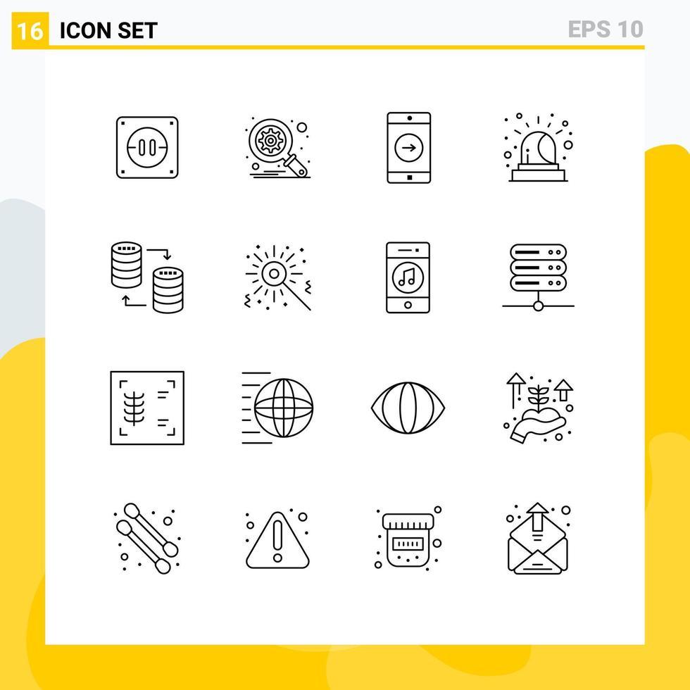 Group of 16 Modern Outlines Set for share sql mobile server siren Editable Vector Design Elements