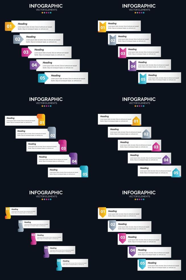 Vector 6 Infographics Pack Presentation slide template 5 Steps cycle diagrams and timelines