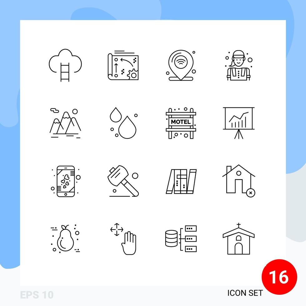 Universal Icon Symbols Group of 16 Modern Outlines of labour construction worker technology wifi internet of things Editable Vector Design Elements