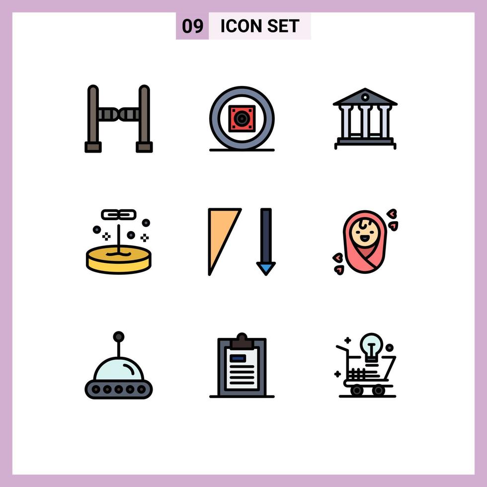 Editable Vector Line Pack of 9 Simple Filledline Flat Colors of sorting descending deposit science education Editable Vector Design Elements
