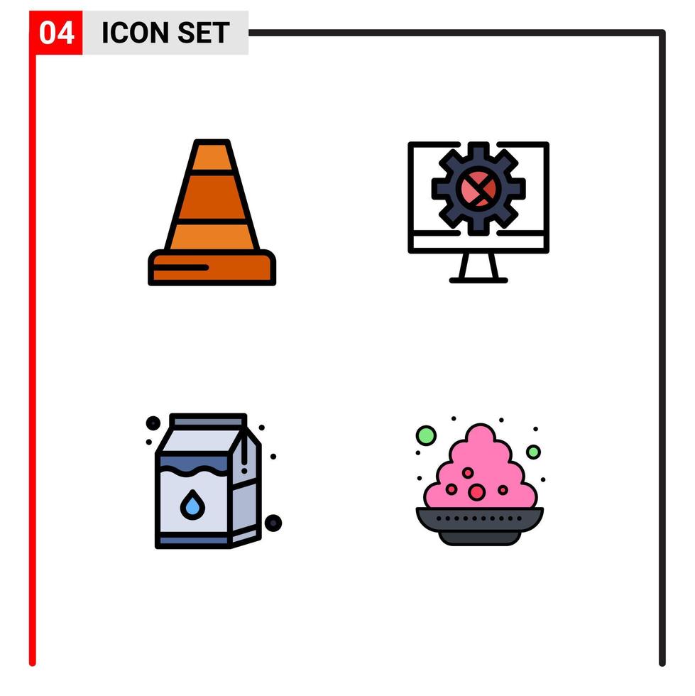 Group of 4 Modern Filledline Flat Colors Set for cone pak computer setting plate Editable Vector Design Elements