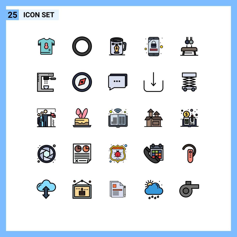 Modern Set of 25 Filled line Flat Colors and symbols such as exercise mobile account coffee mobile nodes Editable Vector Design Elements