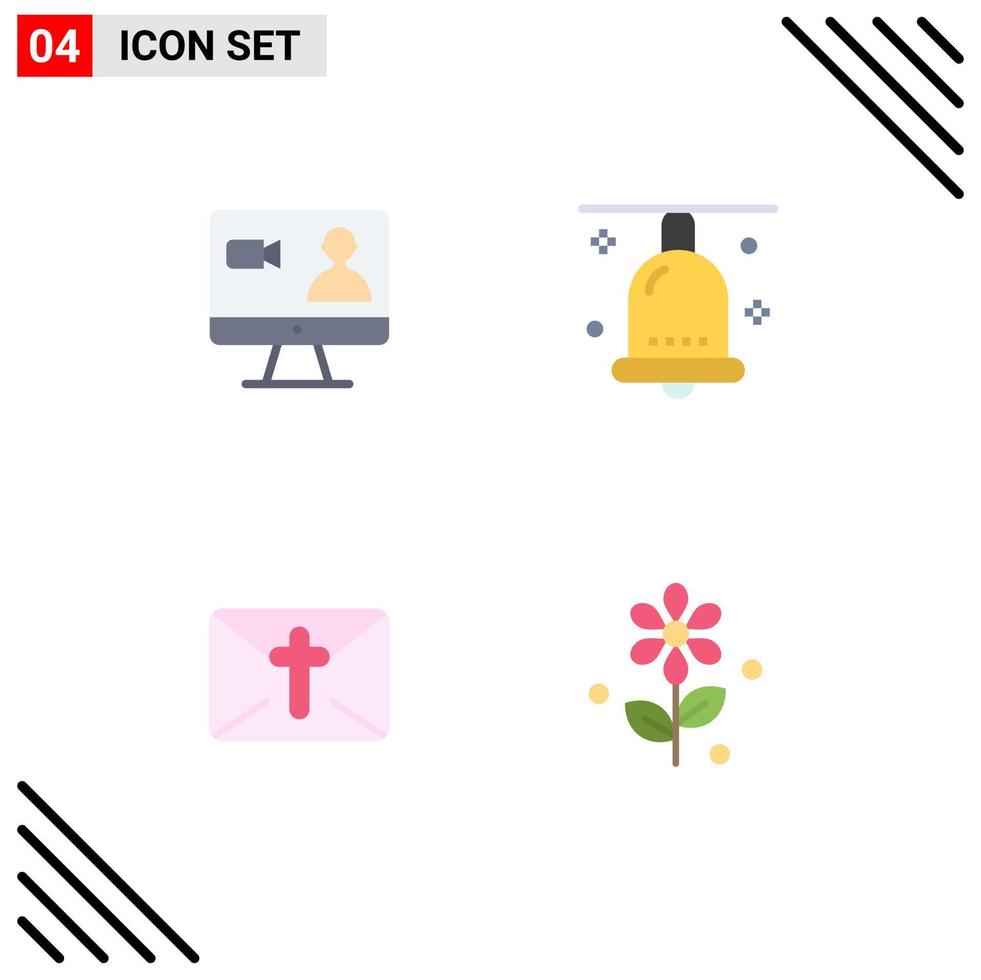 paquete de iconos planos de 4 símbolos universales de trabajo masaje computadora vacaciones de navidad elementos de diseño vectorial editables vector