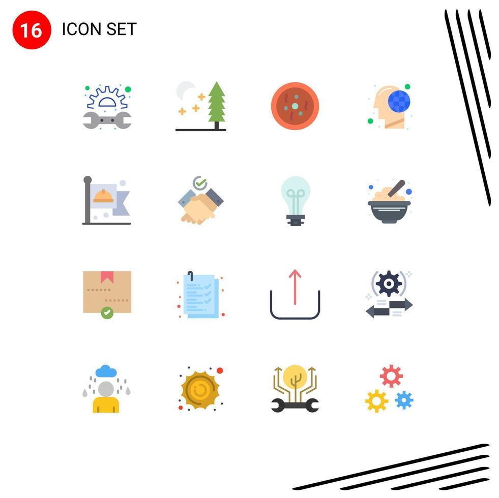 Pictogram Set of 16 Simple Flat Colors of flag mind dish human global Editable Pack of Creative Vector Design Elements