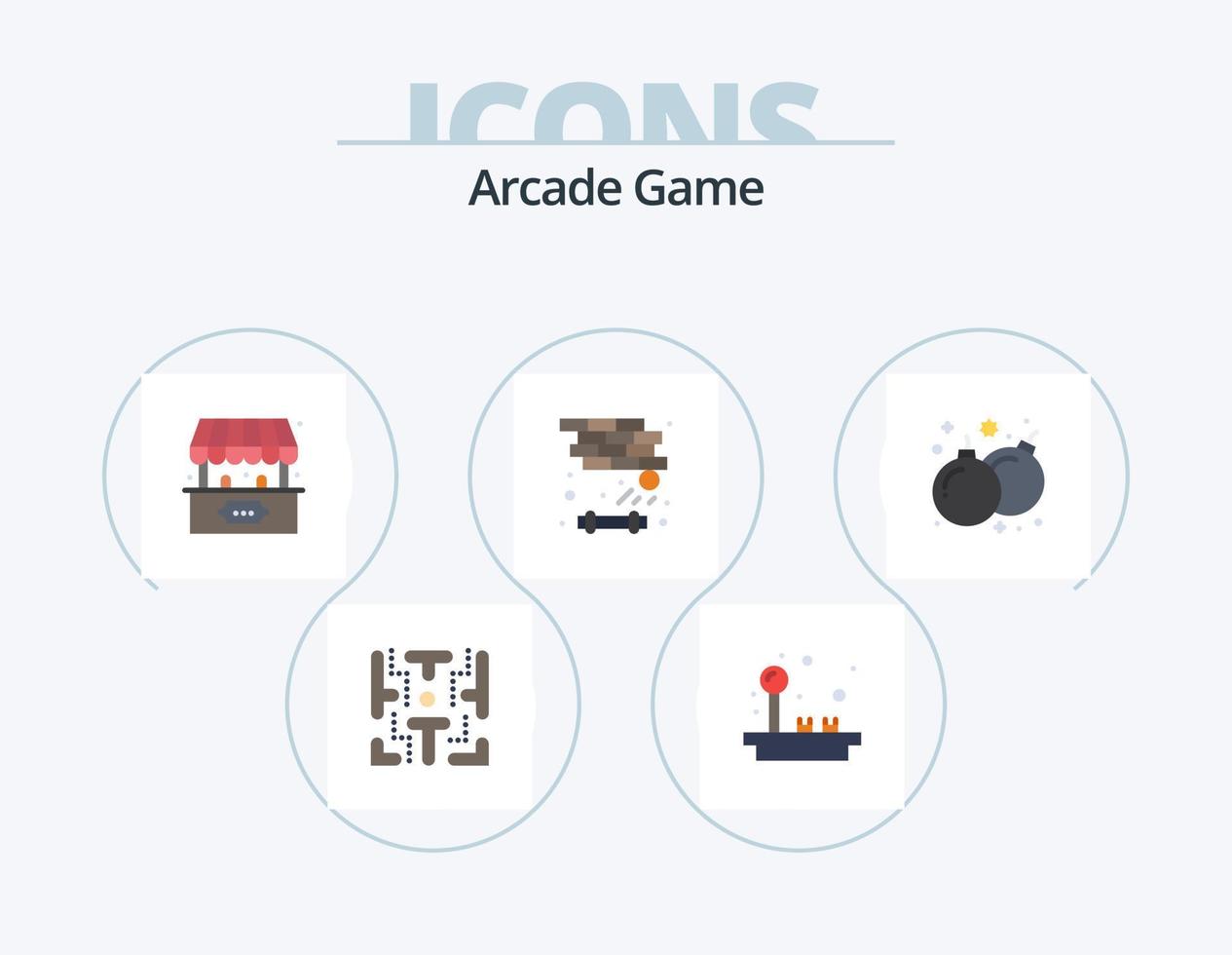 Diseño de iconos de paquete de iconos planos arcade 5. divertida. tocar. taquilla. juego. ladrillo vector