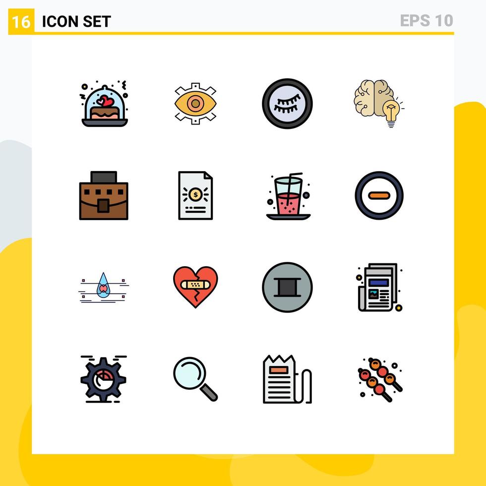 Universal Icon Symbols Group of 16 Modern Flat Color Filled Lines of bulb brain creative business sleep Editable Creative Vector Design Elements