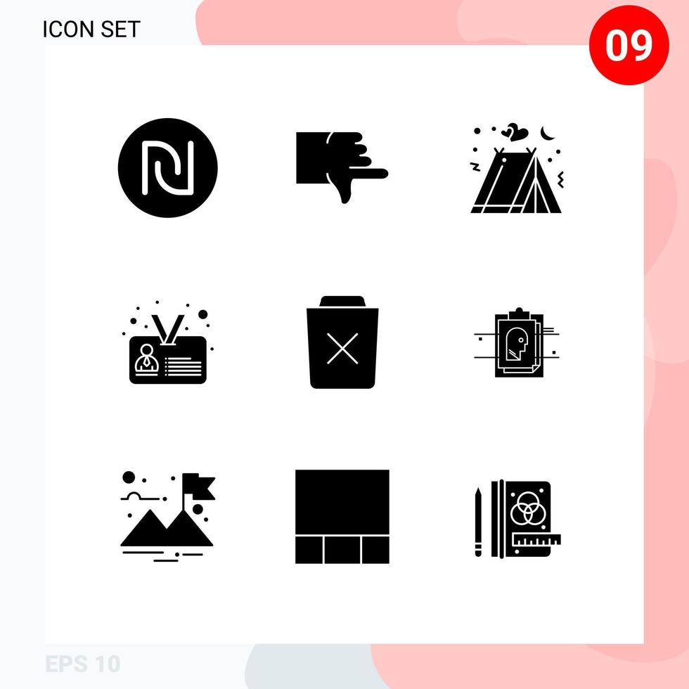 9 Creative Icons Modern Signs and Symbols of bin user camping identity id Editable Vector Design Elements