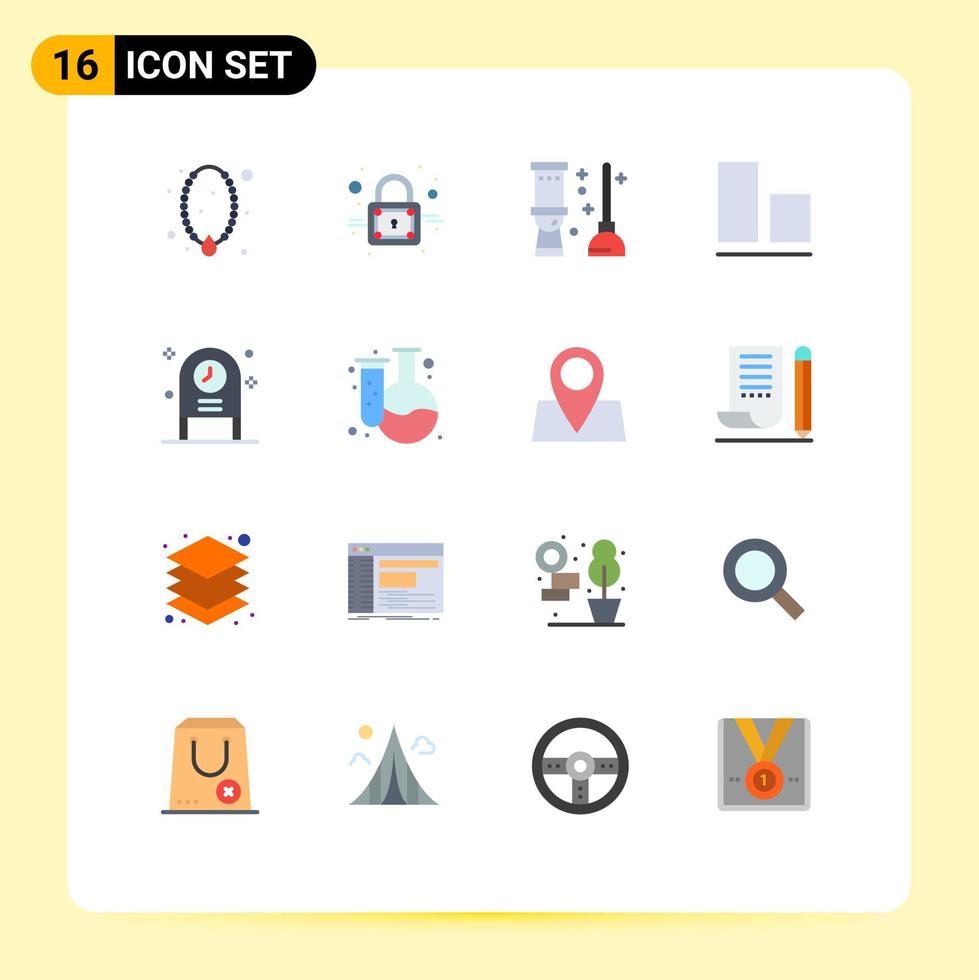 conjunto de pictogramas de 16 colores planos simples de celebración disco inodoro paquete editable de alineación vertical de elementos creativos de diseño de vectores