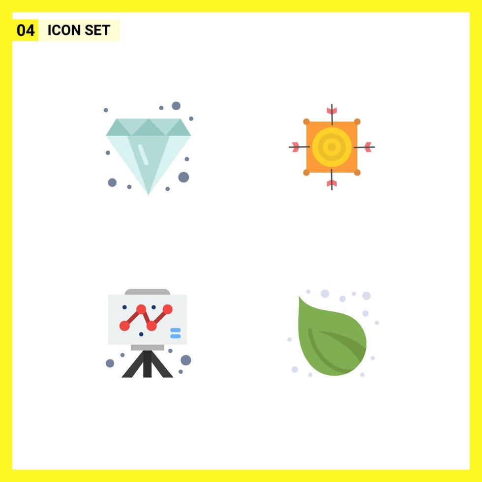 Set of 4 Vector Flat Icons on Grid for design board jewel dart chart Editable Vector Design Elements