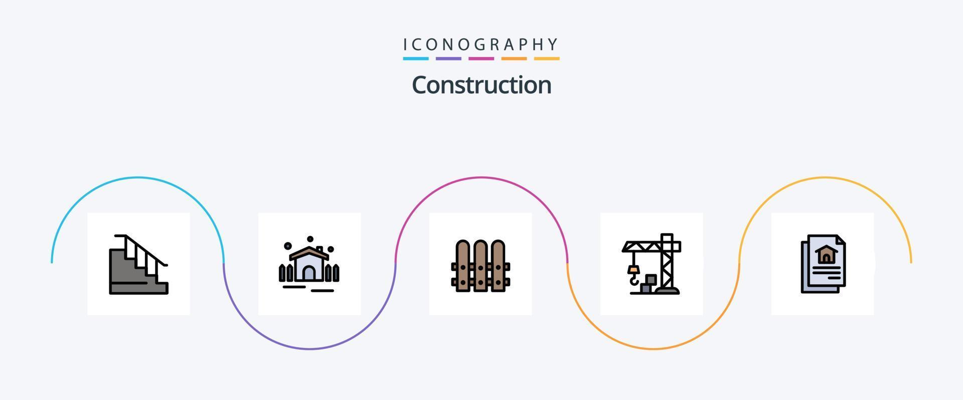Construction Line Filled Flat 5 Icon Pack Including . document. construction. file. construction vector