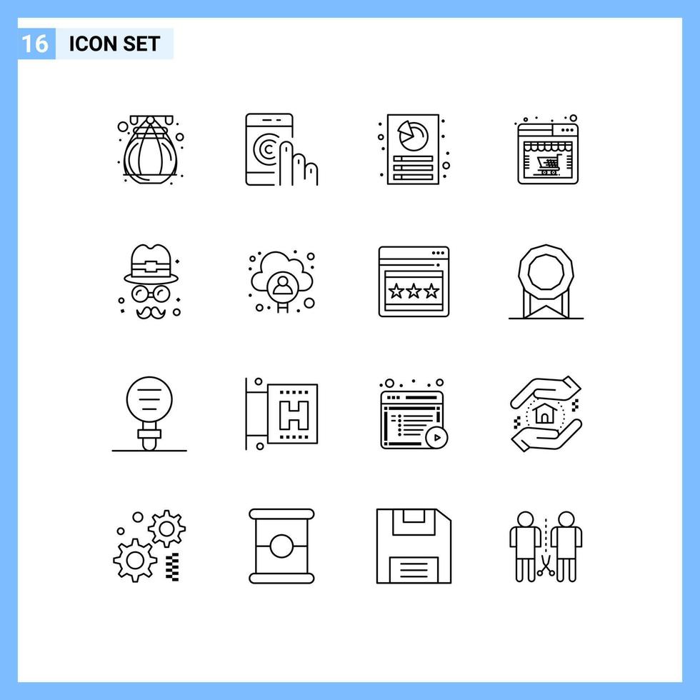 Modern Set of 16 Outlines and symbols such as brim online store analysis web online Editable Vector Design Elements