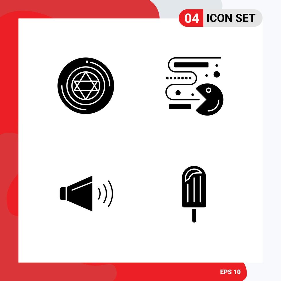 Set of 4 Modern UI Icons Symbols Signs for circle speaker star pacman on Editable Vector Design Elements