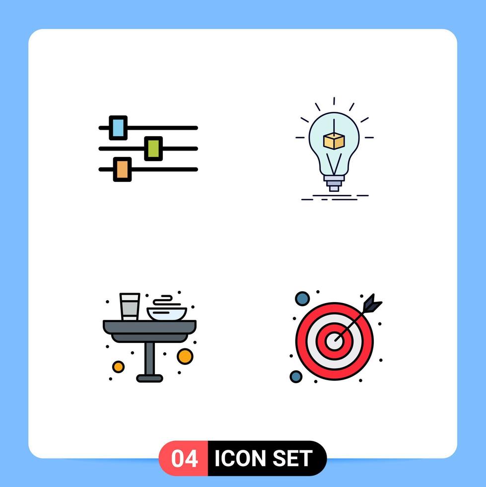 Mobile Interface Filledline Flat Color Set of 4 Pictograms of design dinner idea printing glass Editable Vector Design Elements
