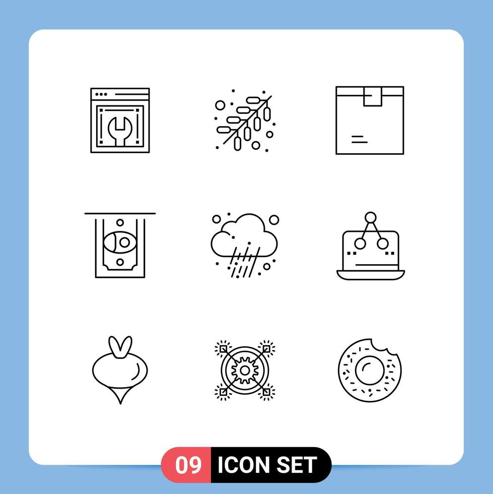 Modern Set of 9 Outlines Pictograph of prediction journalist delivery money atm Editable Vector Design Elements