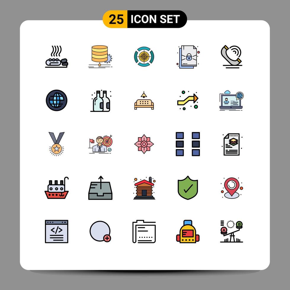 Mobile Interface Filled line Flat Color Set of 25 Pictograms of call lock diagram document target Editable Vector Design Elements
