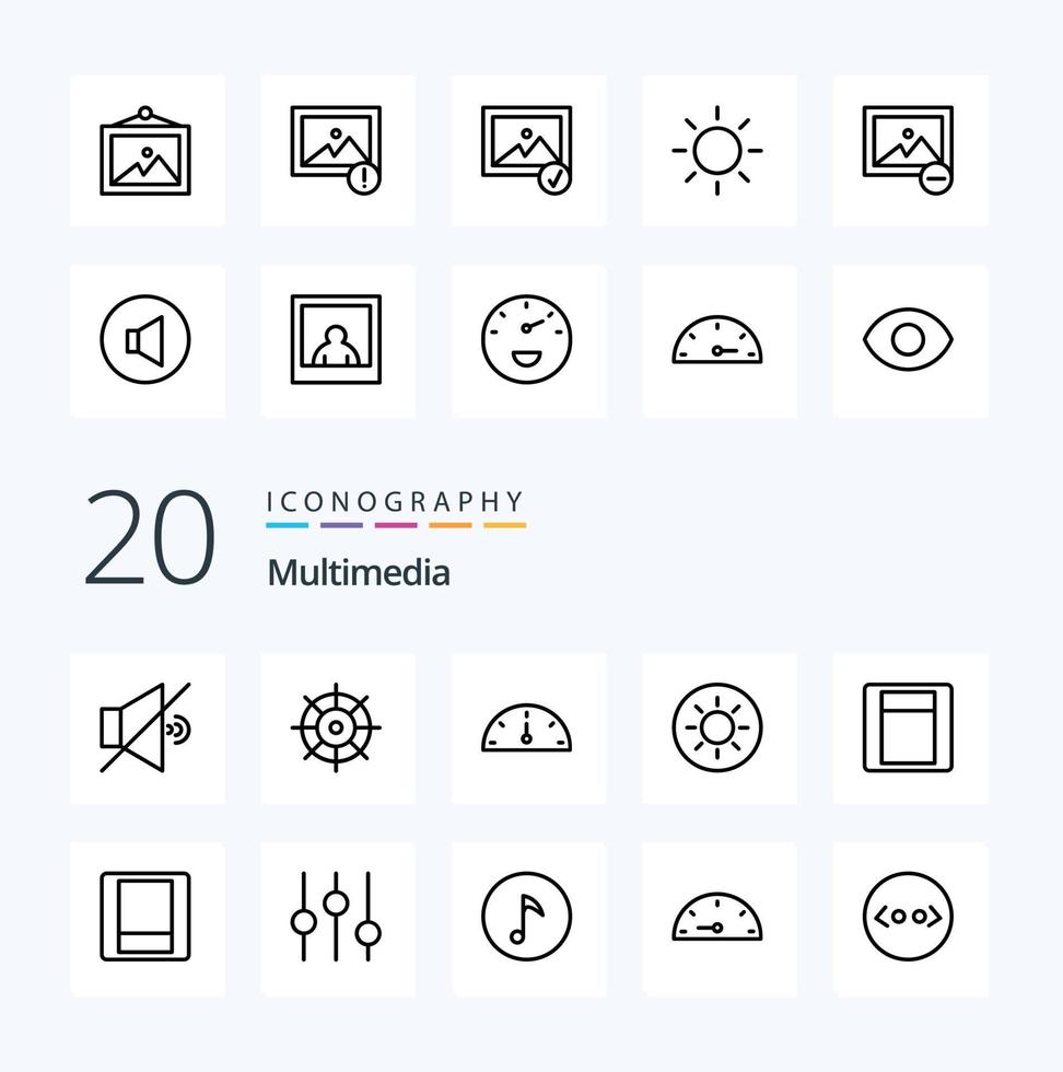 20 Multimedia Line icon Pack like selected image performance photo alert vector