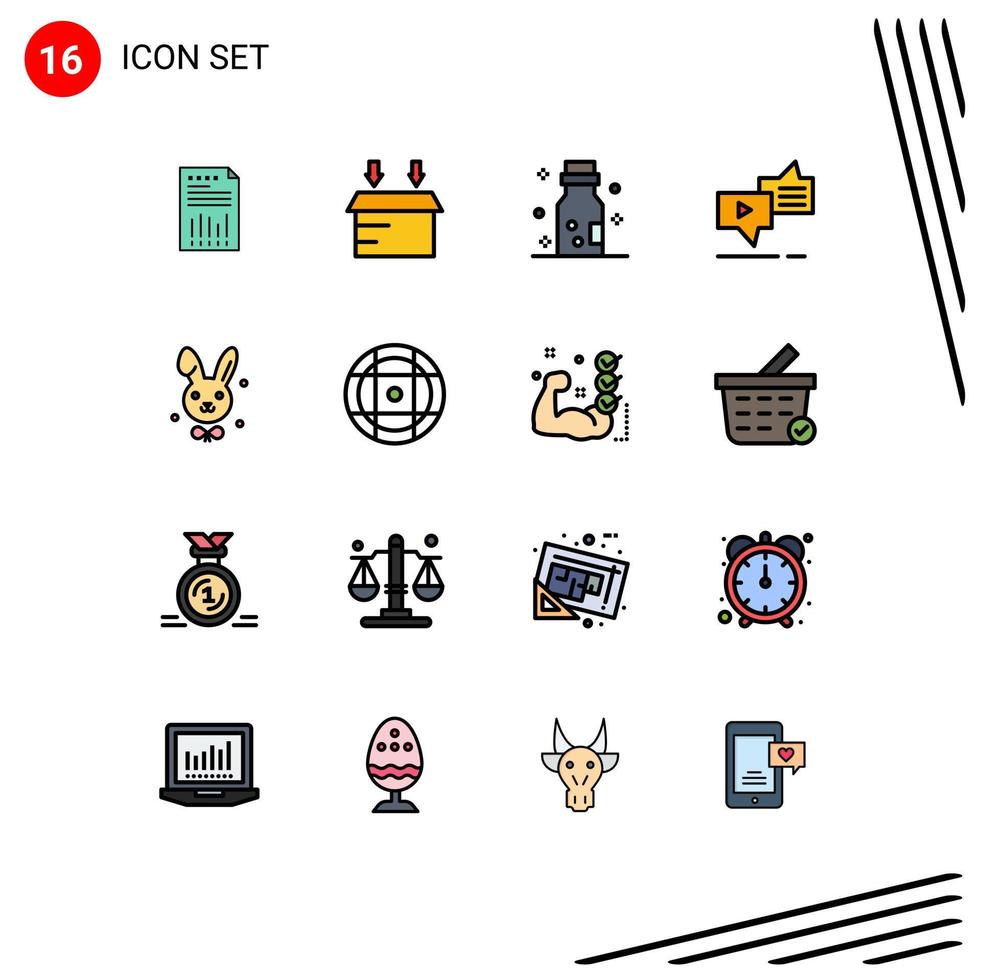16 Universal Flat Color Filled Lines Set for Web and Mobile Applications messaging connection logistic chat danger Editable Creative Vector Design Elements