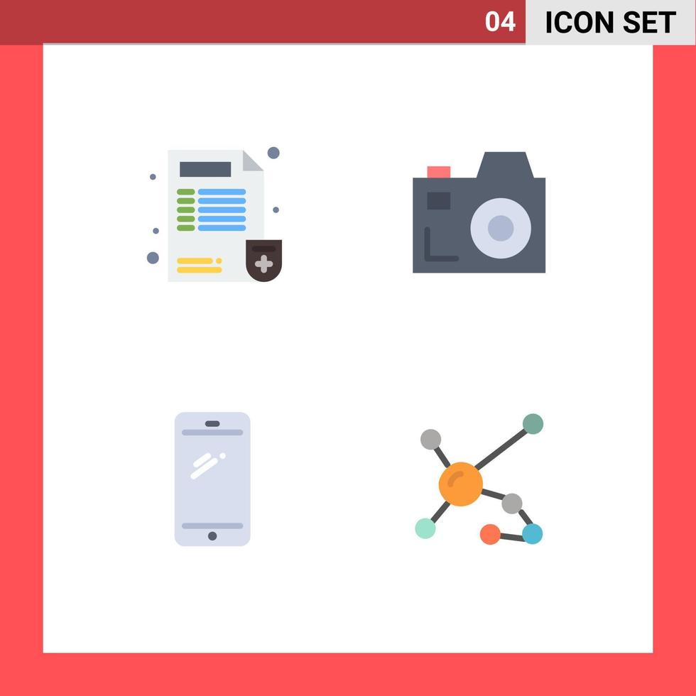 conjunto moderno de 4 iconos y símbolos planos, como elementos de diseño de vectores editables para iphone de medios de informes móviles médicos