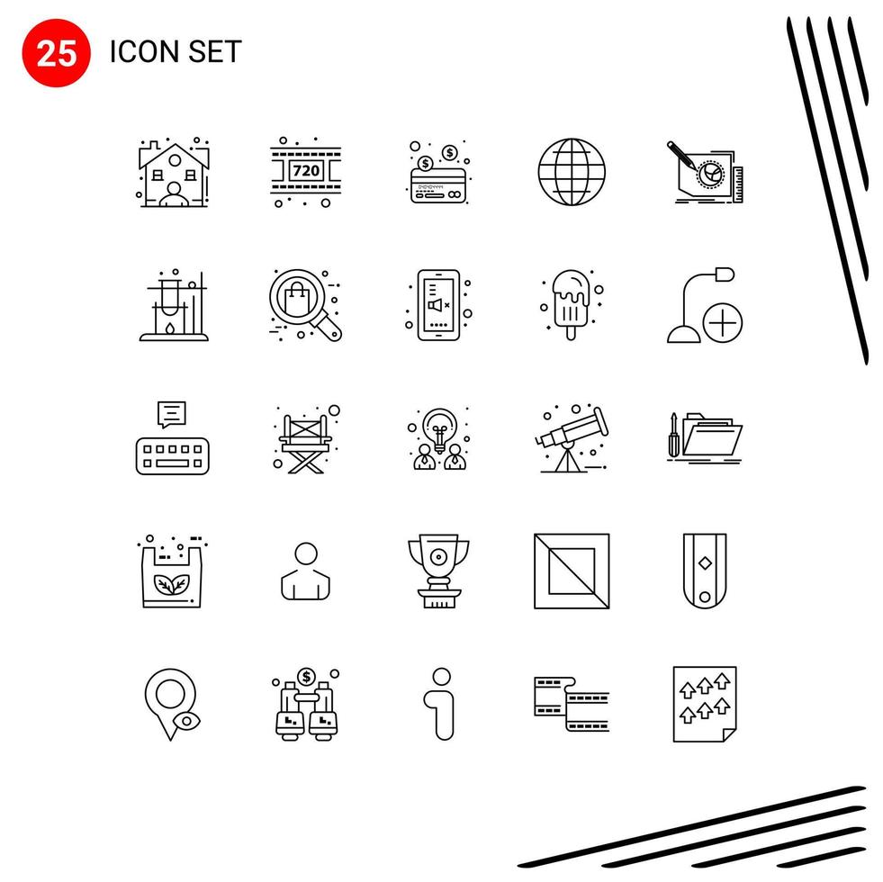 Set of 25 Commercial Lines pack for page design credit content internet Editable Vector Design Elements