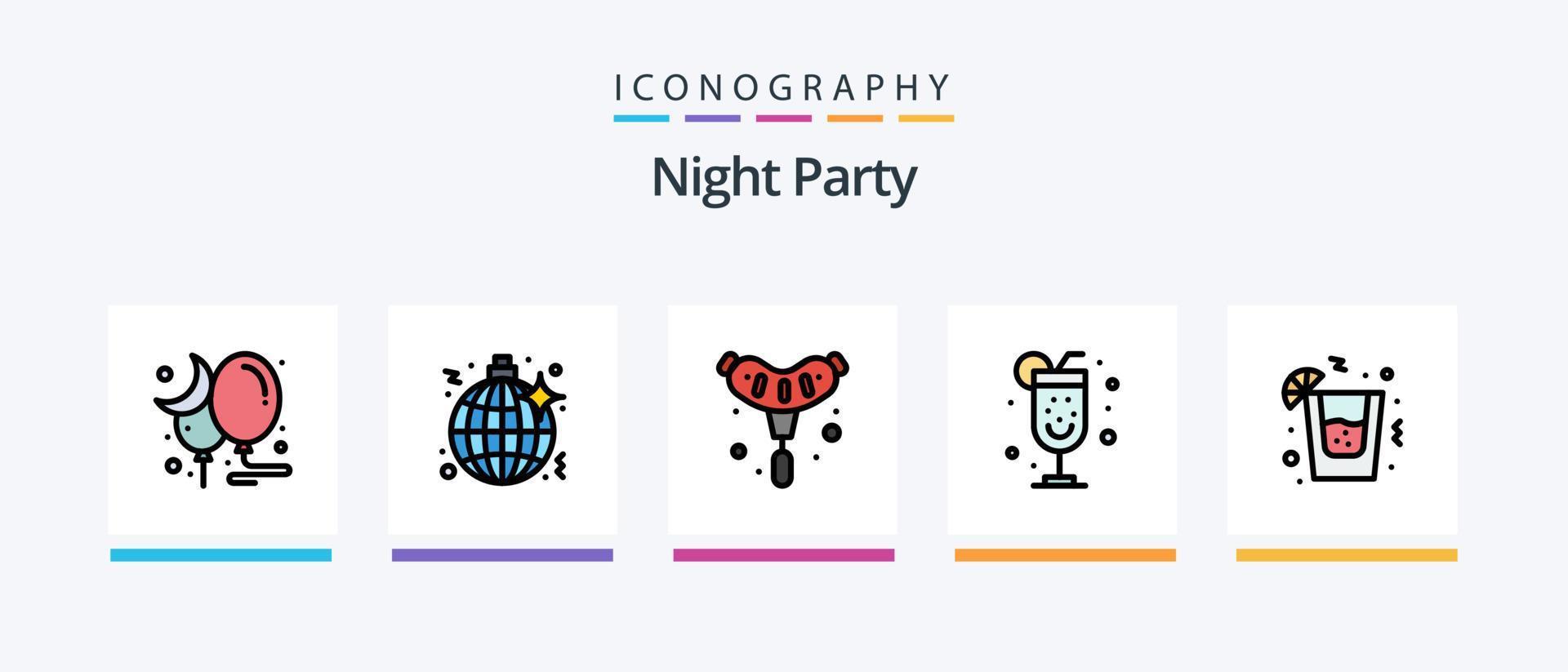 la línea de fiesta nocturna llenó el paquete de 5 iconos, incluida la fiesta. alcohol. evento. fiesta. bebida. diseño de iconos creativos vector