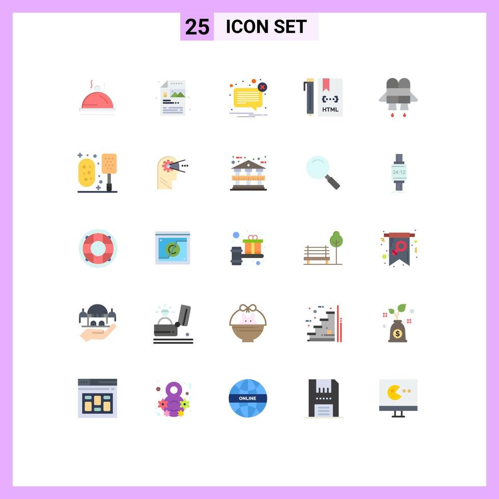 Pictogram Set of 25 Simple Flat Colors of html develop alert coding not Editable Vector Design Elements