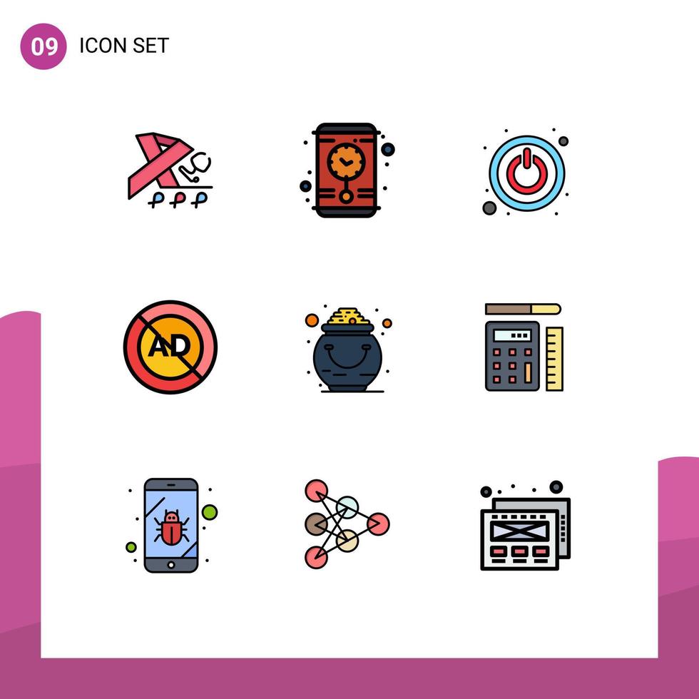 User Interface Pack of 9 Basic Filledline Flat Colors of luck fortune shutdown block advertisement Editable Vector Design Elements