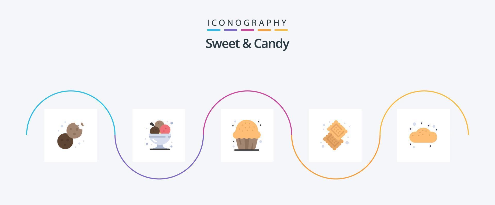 Sweet And Candy Flat 5 Icon Pack Including pastry. bread. restaurant. bakery. food vector