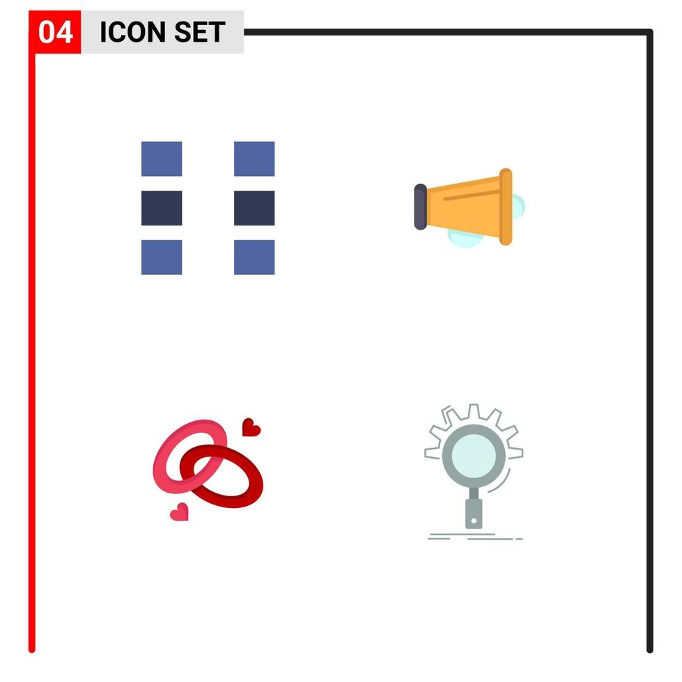 conjunto de 4 paquetes de iconos planos comerciales para elementos de diseño vectorial editables de anillo de compromiso de marketing de marco de compromiso de diseño vector