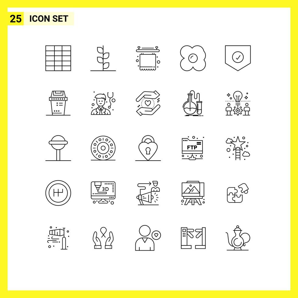Pictogram Set of 25 Simple Lines of bin security furniture protect omelet Editable Vector Design Elements