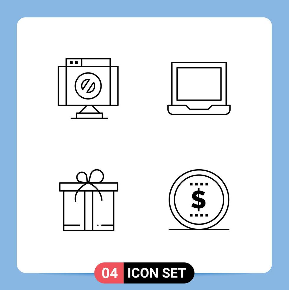Editable Vector Line Pack of 4 Simple Filledline Flat Colors of cross motivation stop laptop money Editable Vector Design Elements