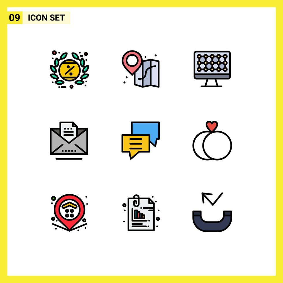Pictogram Set of 9 Simple Filledline Flat Colors of customer bubbles computer letter draft Editable Vector Design Elements
