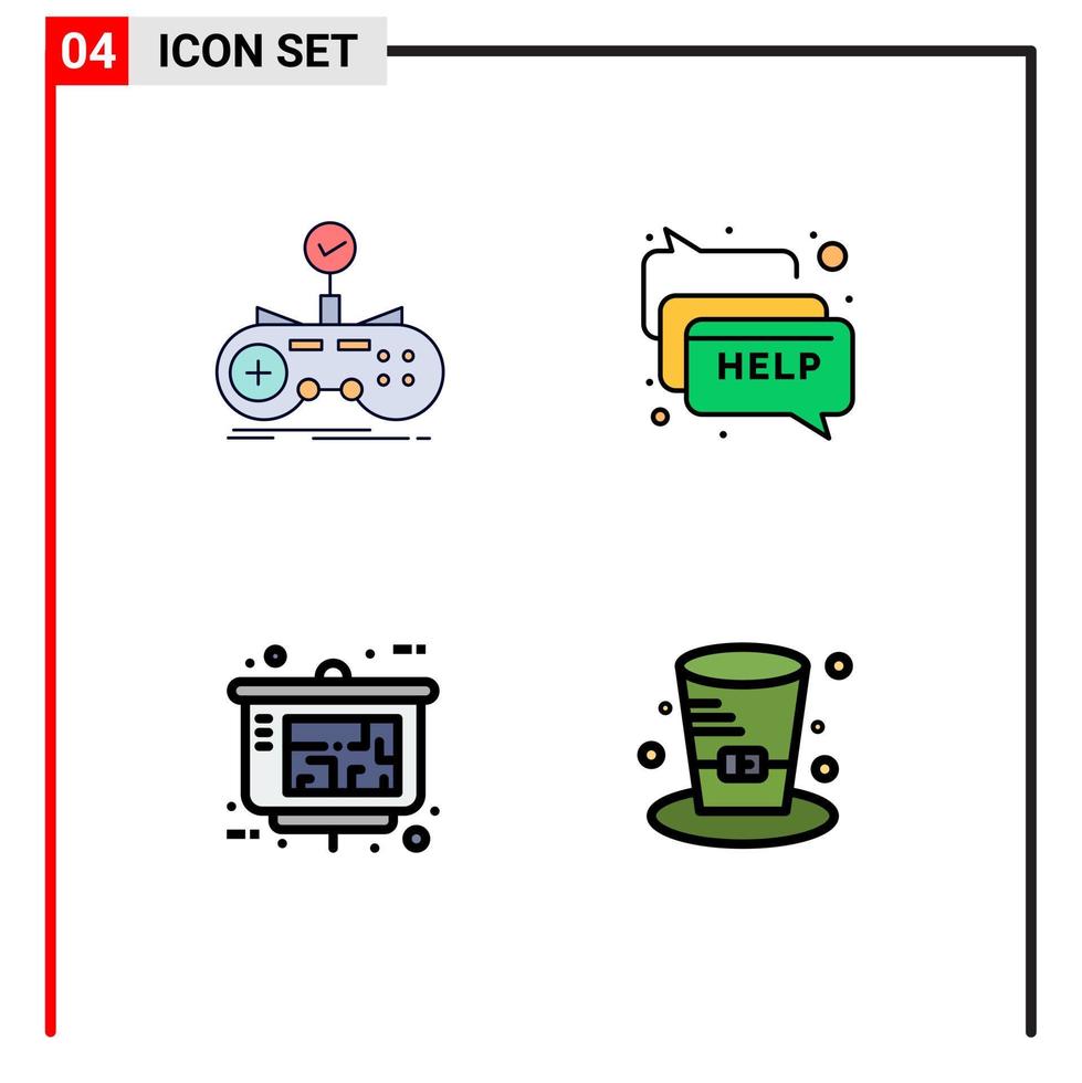 4 Universal Filledline Flat Colors Set for Web and Mobile Applications check architect gamepad communication property presentation Editable Vector Design Elements