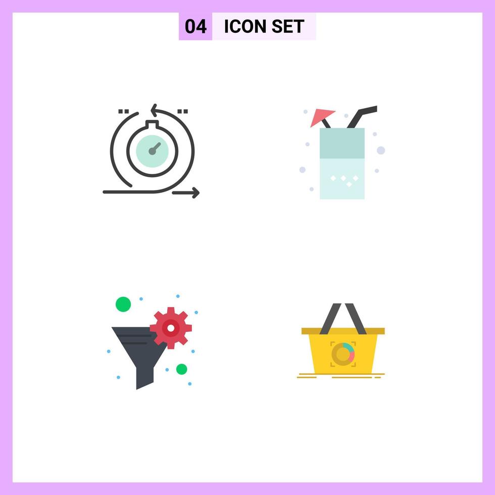 Set of 4 Vector Flat Icons on Grid for agile data filter fast drink funnel Editable Vector Design Elements