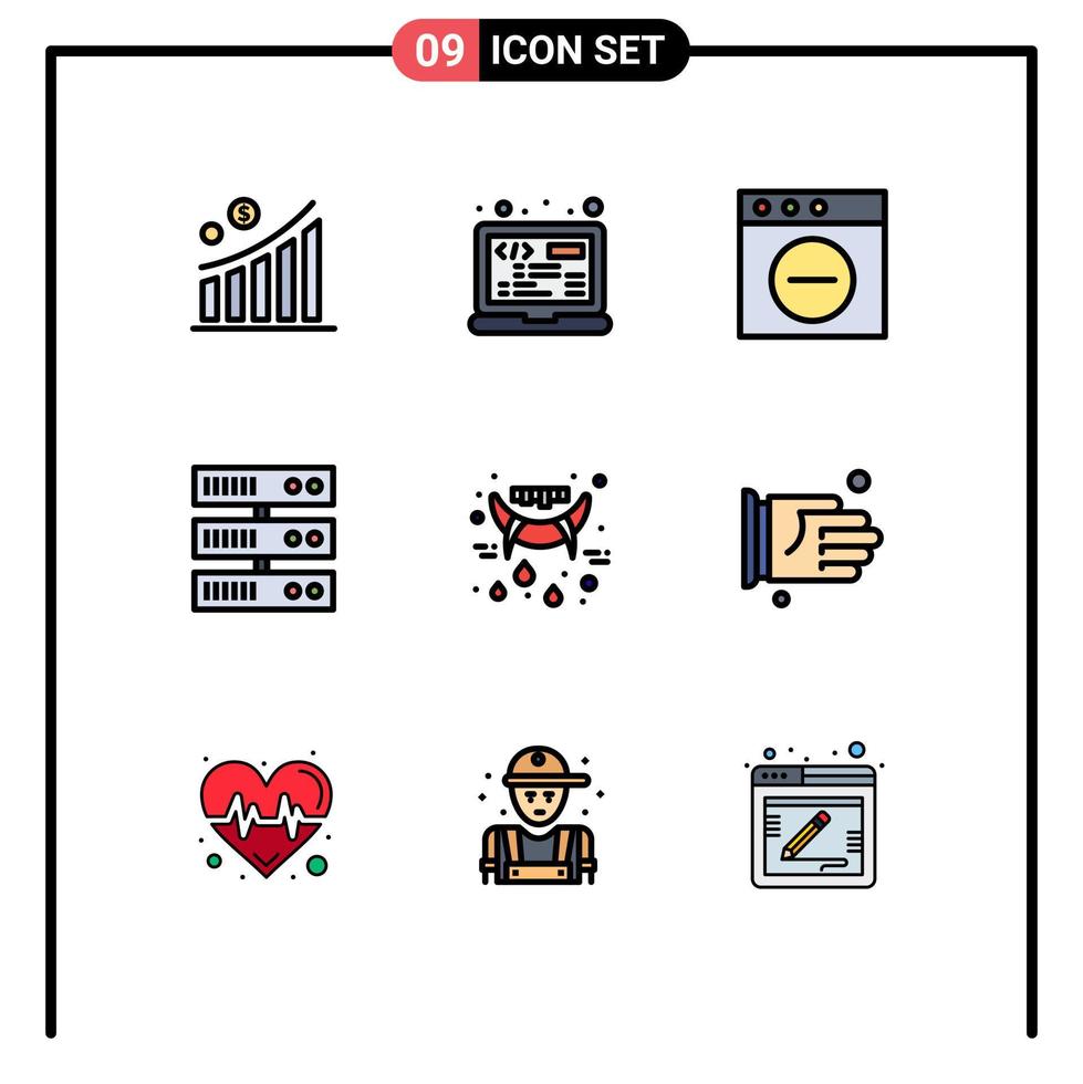 9 Universal Filledline Flat Color Signs Symbols of vampire holidays app halloween datacenter Editable Vector Design Elements