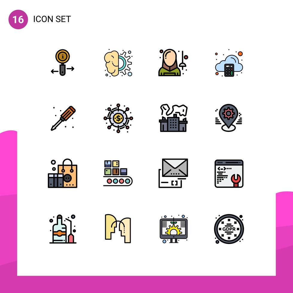 Universal Icon Symbols Group of 16 Modern Flat Color Filled Lines of tax arithmetic thinking accounting man Editable Creative Vector Design Elements